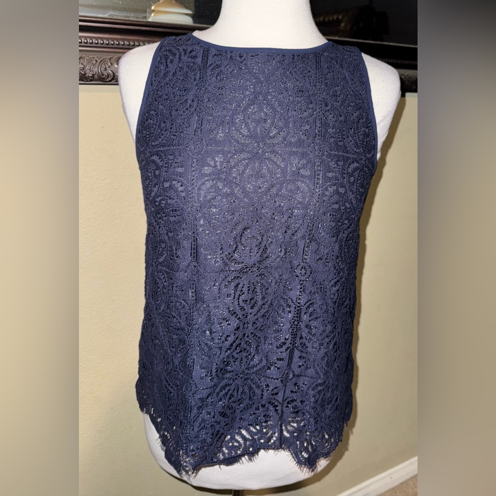 LOFT Navy Lace Tank Top